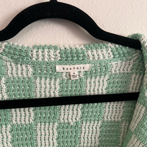 BaeVely Green & White Checkered Knit Button-Up Shirt - Picture 2 of 3